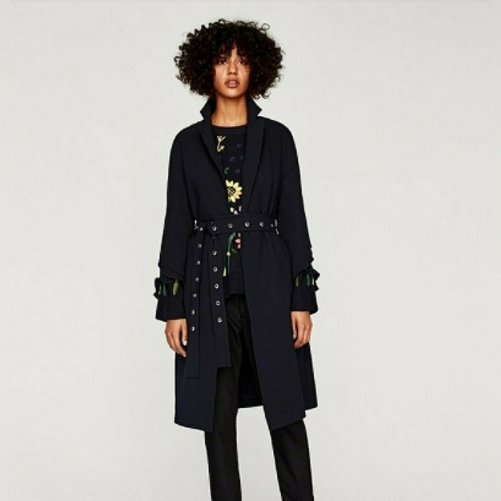 ZARA // ltd ed blogger fave ruffle detail metal grommet belt trench coat - Picture 3 of 16